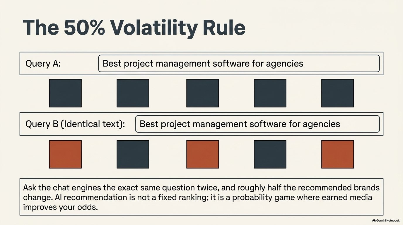 The 50% volatility rule: two identical queries returning different brand sets