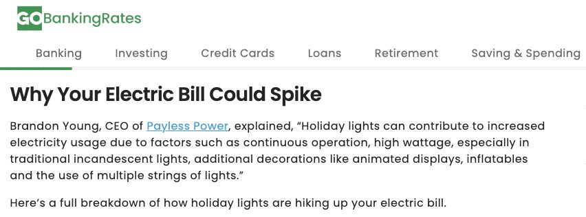 GOBankingRates article quoting Payless Power CEO Brandon Young on electric bills
