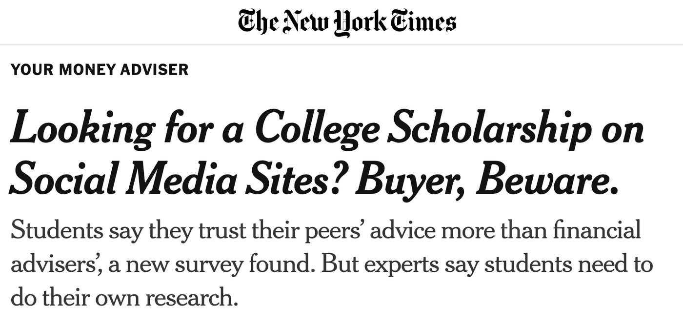New York Times: Looking for a college scholarship on social media sites? Buyer, beware