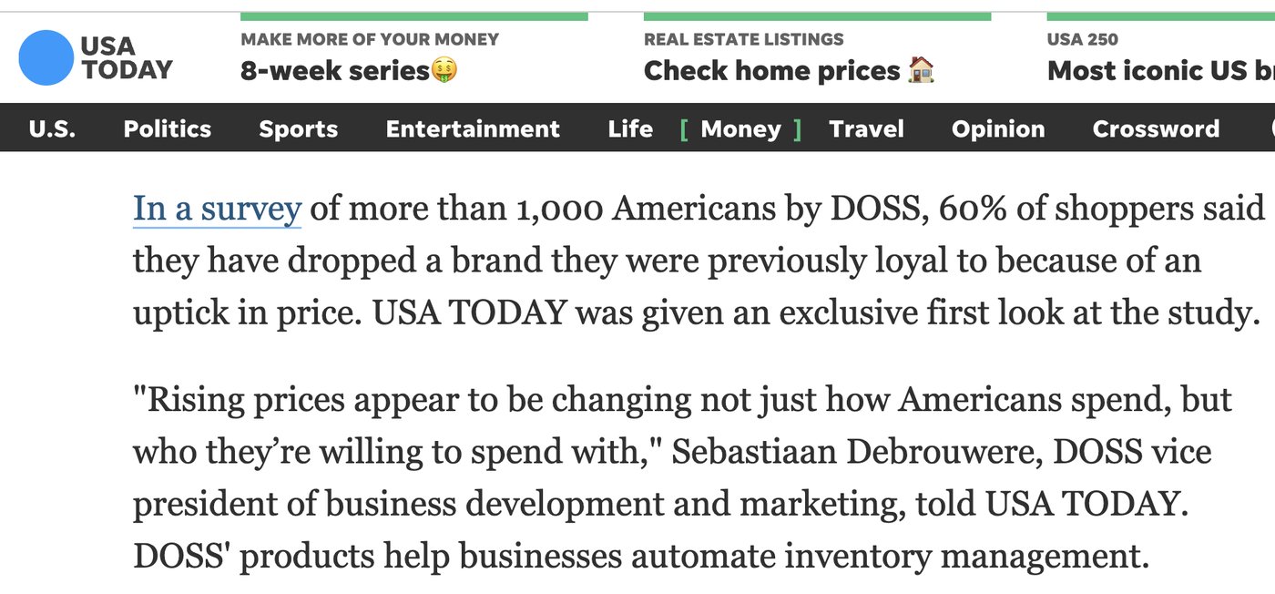 USA Today article citing a survey of more than 1,000 Americans by DOSS
