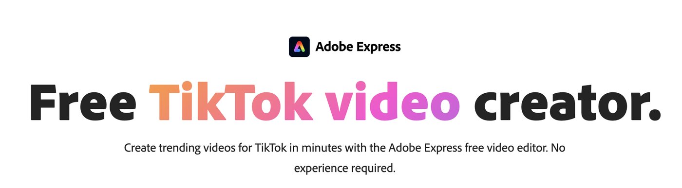 Adobe Express free TikTok video creator landing page
