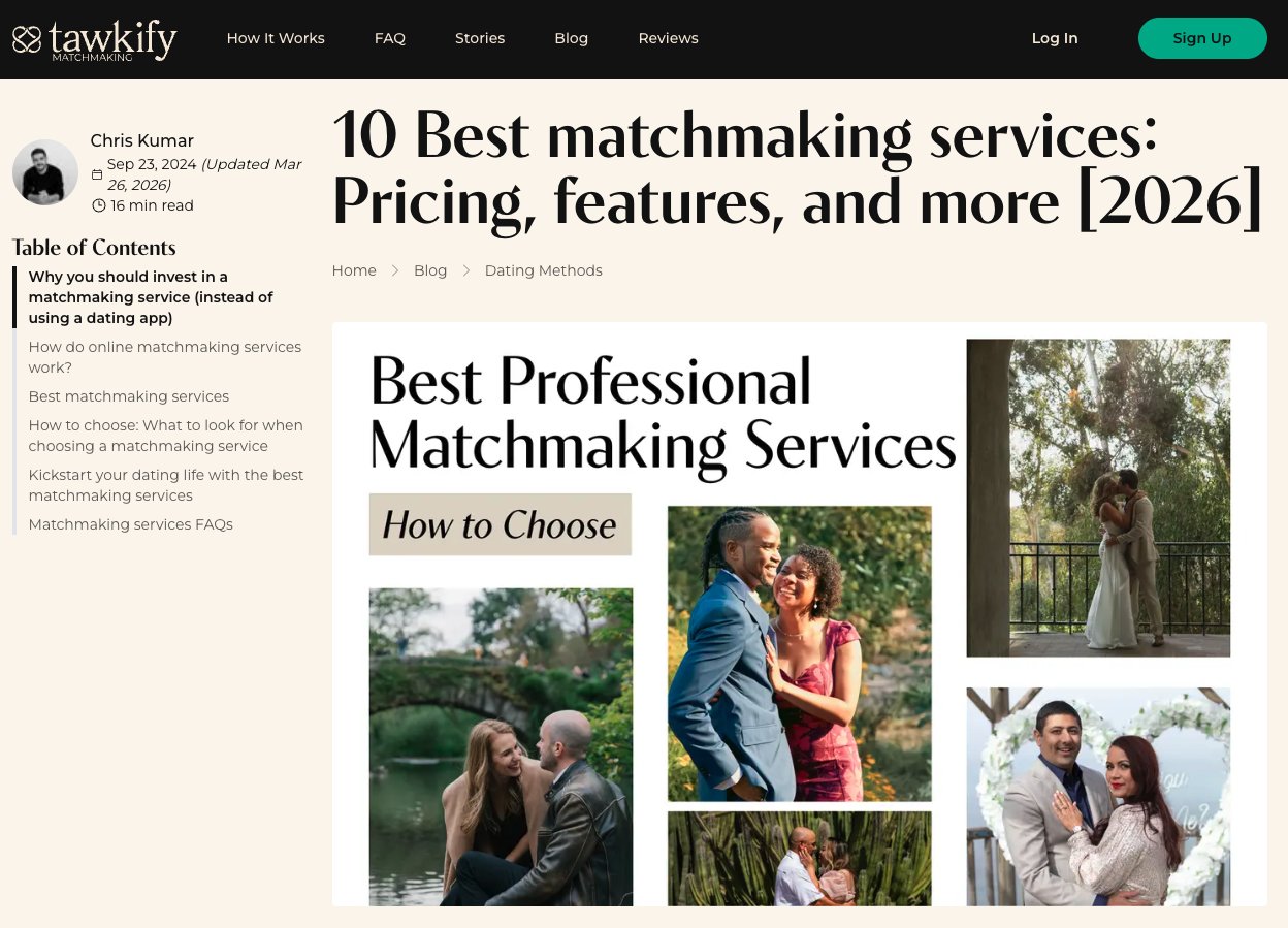 Tawkify blog post: 10 best matchmaking services — pricing, features, and more